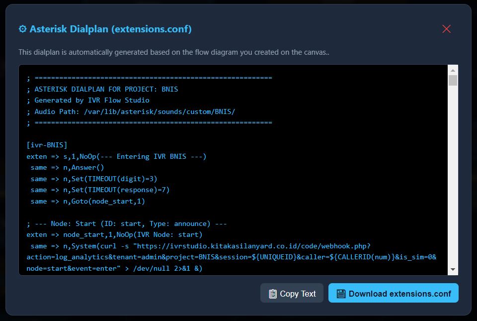 visual asterisk dialplan generator output